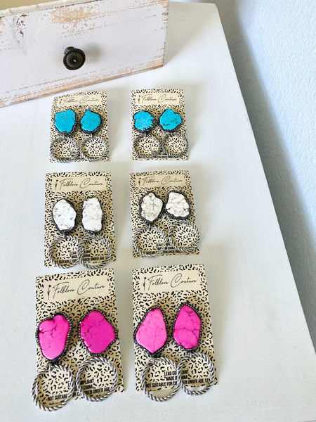 Wholesale Natural Stone and Silver Hoop Earrings - Pack of 3