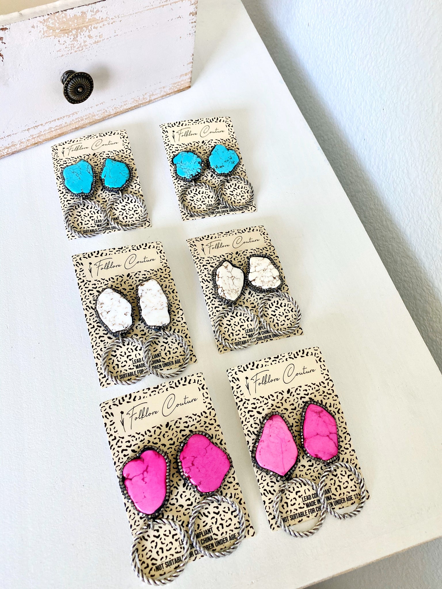 Wholesale Natural Stone and Silver Hoop Earrings - Pack of 3