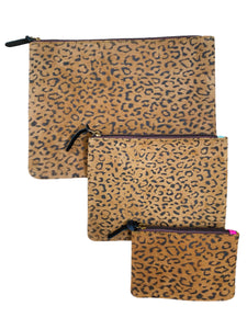 Wholesale Cheetah Print Suede Leather Travel Organizer Pouch Set - Pack of 3