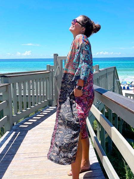 Wholesale Patchwork Silk Kimono Robe - Full Length - Pack of 6